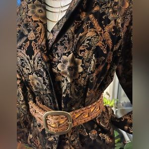 Flashy Retro 80s Style Printed Black Blazer Faux Brocade Blazer Jacket